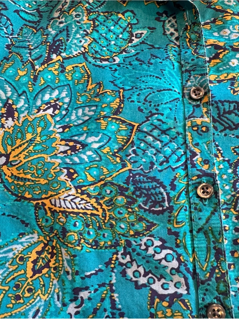 Lands' End Turquoise Floral Button-Front Blouse Size 12 - Picture 11 of 11